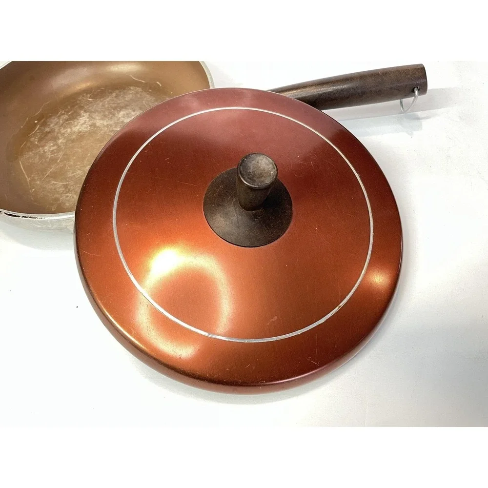 Wear-Ever‎ Aluminum Saute Skillet Copper Lid Non-Stick Wood Handle USA